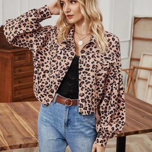 Leopard Print Drop Shoulder Jacket M